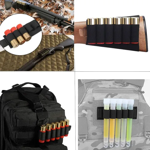 Vista 6 de 2 paquetes de 6 cartuchos de carcasa para rifle y escopeta de munición, calibre 12/20, organizador de culatas, bolsa de utilidad, gancho y bucle