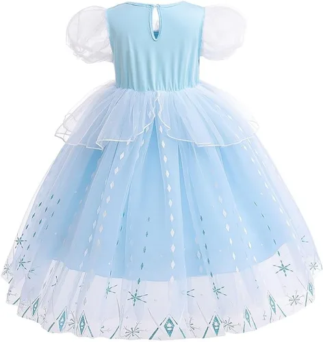 Vista 15 de Frozen - Vestido de princesa Elsa para niñas, disfraz de Halloween, Navidad, cumpleaños, fiesta, vestido de tul con accesorios