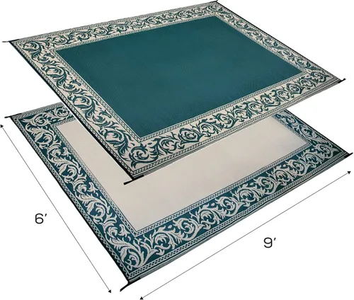 Vista 2 de Stylish Camping RD4 Colchoneta clásica Verde/Beige reversible 6 x 9 pulgadas.