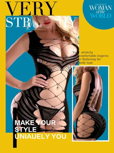 Vista 2 de Lencería Sexy para Mujeres Chemise Halter de Red con Escote en V Profundo Mini Vestido de Malla Caliente Body Conjuntos de Stripper para el Día