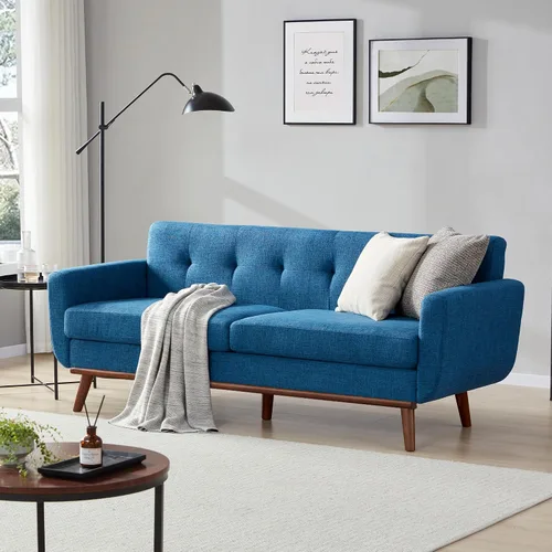 Vista 23 de Kingfun Juegos de muebles de sala de estar, estándar y otomano, sofás de decoración moderna de mediados de siglo, muebles tapizados con botones Beige