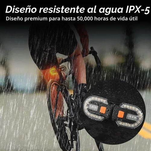 Vista 5 de Luz trasera de bicicleta recargable con señales de giro, carga USB, control remoto, 5 modos de iluminación, señales de giro de bicicleta divididas