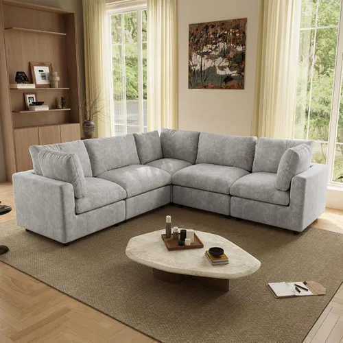 Vista 16 de Sofá modular de nube seccional, moderno sofá en forma de L con otomana, 100 pulgadas, 3 plazas de felpilla para asiento profundo para sala de estar