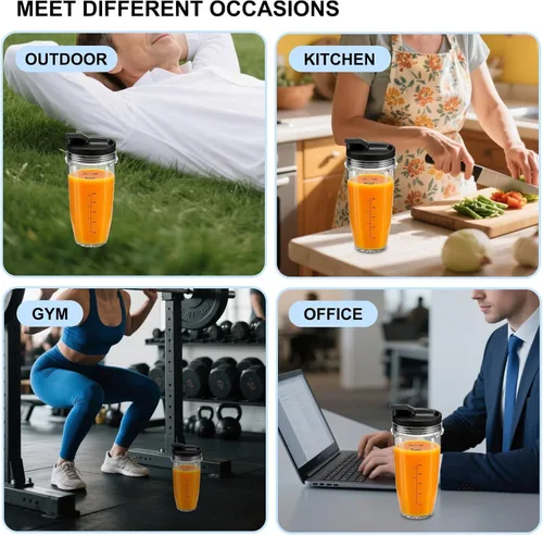 Vista 8 de Paquete de 2 vasos de licuadora de repuesto para Ninja, vasos de licuadora de 24 onzas con tapas para llevar, compatibles con Nutri Ninja Auto IQ