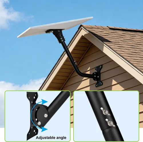 Vista 6 de Kit de montaje de poste de pared para plato Starlink Standard 4/4X/Gen 3, color negro Pole Mount with Adjustable Pipe Adapter for Starlink