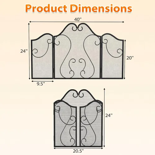 Vista 6 de Tangkula Pantalla de chimenea de 3 paneles, cubierta plegable de protección contra chispas con pergamino decorativo, puerta de chimenea