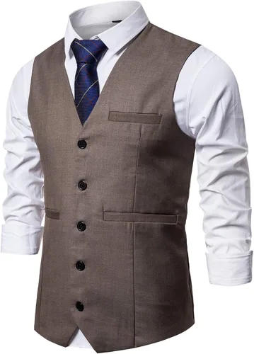 Vista 16 de DONGD Chaleco de traje formal para hombre, chaleco de vestir de negocios para traje o esmoquin Gris