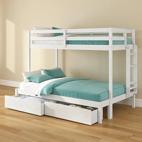Vista 25 de Grain & Grove - Litera de dos camas con oso, estructura de litera resistente para niños, litera de madera contrachapada con escalera, barandilla