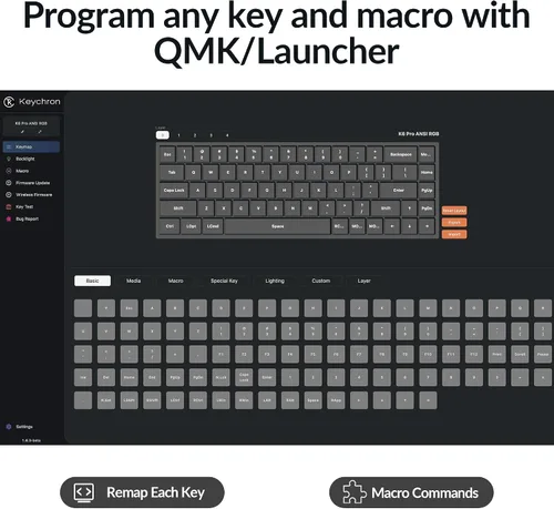 Vista 2 de Keychron K6 Pro Teclado mecánico inalámbrico personalizado, macro programable QMKLauncher, interruptor marrón Keychron K Pro intercambiable
