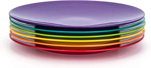 Vista 3 de KX-WARE Platos de melamina, juego de 6 platos llanos de 10.5 pulgadas, multicolor, 100% melamina aptos para lavavajillas, sin BPA