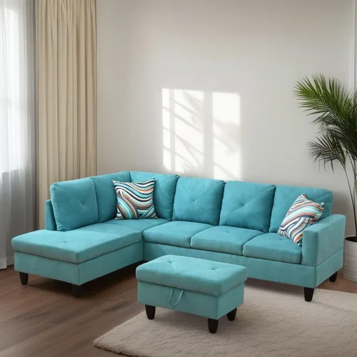 Vista 5 de Camillas en forma de L de 97 pulgadas para sala de estar, sofá seccional con otomana de almacenamiento, sofá modular con diván móvil