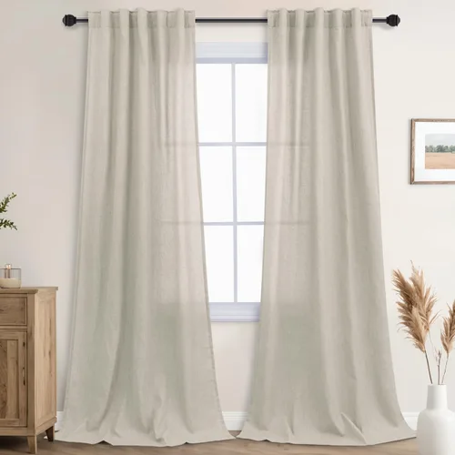Vista 86 de Mrs.Naturall Cortinas negras de 45 pulgadas de largo, cortinas cortas de lino transparente para privacidad para cocina, dormitorio, ventanas