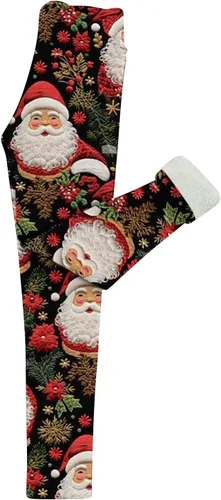 Vista 5 de Leggings de felpa y gruesos para mujer, estampado 3D, pantalones largos de Navidad de cintura alta, pantalones deportivos de cintura elástica