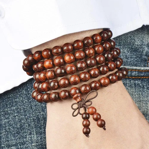 Vista 26 de Mala Beads Pulsera 108 0.315 in Meditación Sándalo Elástico..
