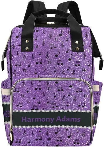 Vista 9 de Mochila para pañales personalizada, regalo con nombre, notas musicales, estrellas, azul oscuro, bolsa de viaje versátil: gran capacidad y múltiples