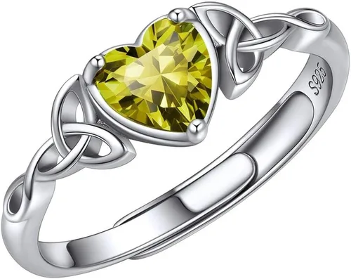 Vista 14 de ChicSilver Anillo de promesa de plata de ley 925 con nudo celta/corazón Claddagh en forma de corazón con piedra natal para mujer