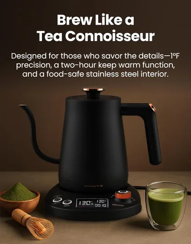Vista 10 de Vianté - Hervidor Eléctrico de Cuello de Cisne con Control Preciso de Temperatura. Hervidor para Café y Té de Goteo. Protección Contra Hervir hasta