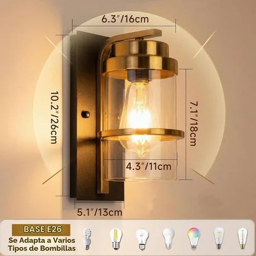 Vista 2 de Apliques de pared de color negro mate y latón, moderna lámpara de pared interior para chimenea, lámpara de pared de granja para baño, pasillos Negro