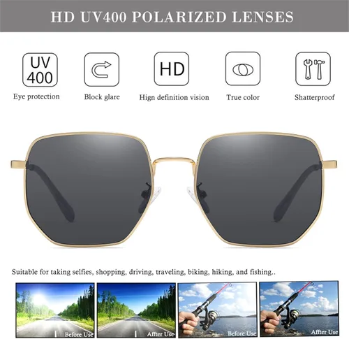 Vista 6 de HJSTES Square Polarized Sunglasses Womens Men Trendy Hexagon Frame Sun Glasses UV400 Protection