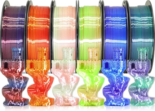 Vista 15 de MIKA3D Paquete de 6 carretes de 2 hilos de seda para impresora 3D de ácido poliláctico (PLA), cambio de color negro sedoso a