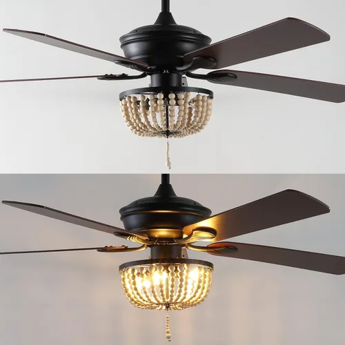 Vista 6 de JONATHAN Y Ventilador de techo de 3 luces LED negro/marrón claro de 52 pulgadas con control remoto y aplicación, candelabro bohemio de granja