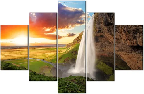 Vista 15 de TUMOVO 5 piezas de arte en lienzo para pared, hermoso castillo de piedra de cisne con paisajes naturales de selva al atardecer, paisajes naturales