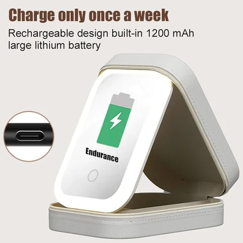 Vista 8 de Caja de almacenamiento de maquillaje integrada con espejo de llenado de luz, estuche cosmético ligero complementario LED, caja de almacenamiento
