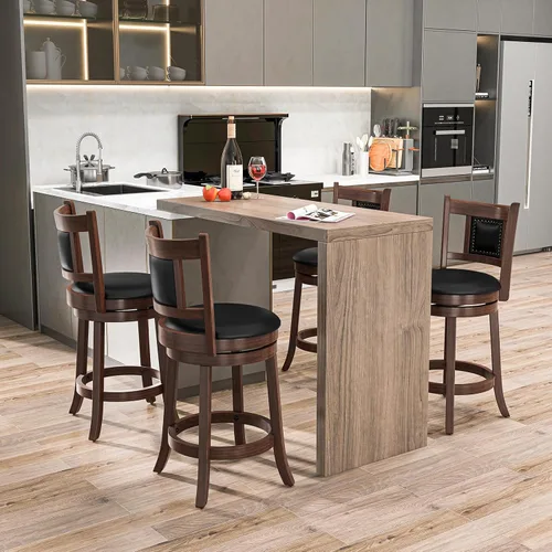 Vista 8 de Giantex Juego de 2 taburetes de bar giratorios de 25.5 pulgadas de altura de mostrador con respaldo ergonómico, asiento acolchado suave, patas