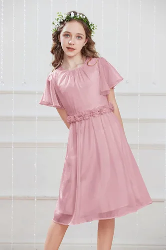 Vista 9 de GRACE KARIN Vestido de niña de flores para niñas, cuello redondo, lindo vestido de fiesta de boda de gasa para 5-12 años