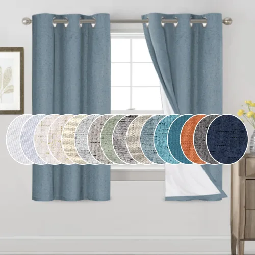 Vista 99 de Cortinas con textura de lino 100% opacas de 64 pulgadas de largo, juego de 2 paneles de cortinas de lino opacas con forro aislante térmico que Arena