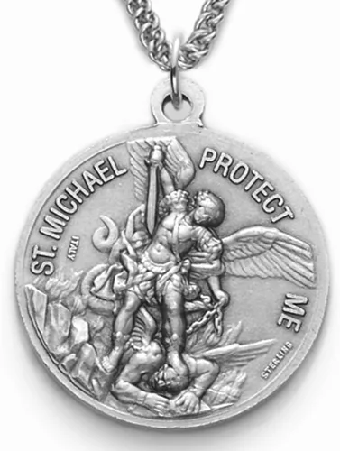 Vista 2 de True Faith Jewelry Medalla de plata de ley con colgante de San Miguel Patrón, San Arcángel, 1516 pulgadas, Plata esterlina