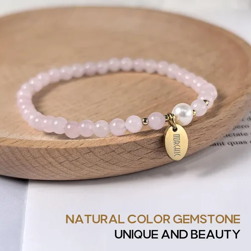 Vista 4 de Morchic Pulsera elástica de cuentas de piedras preciosas naturales de 0.157 pulgadas para mujer, con perlas de agua dulce, regalo de cumpleaños