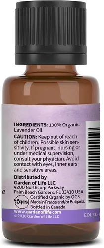 Vista 5 de Garden of Life Aceite Esencial, Lavanda 0.5 fl oz (15 mL), 100% Orgánico USDA & Puro, Limpio, Sin Diluir y Sin GMO - para Difusor, Aromaterapia