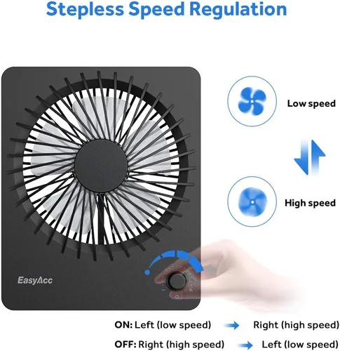 Vista 5 de EasyAcc Ventilador de escritorio con batería recargable, ventilador de viaje personal portátil de 6000 mAh, tiempo de funcionamiento máximo de 26