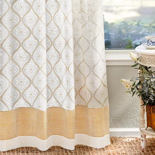 Vista 11 de Panel de cortina transparente blanco y dorado con alzapaños, 100% gasa de algodón, con pestaña superior o bolsillo para barra para decoración
