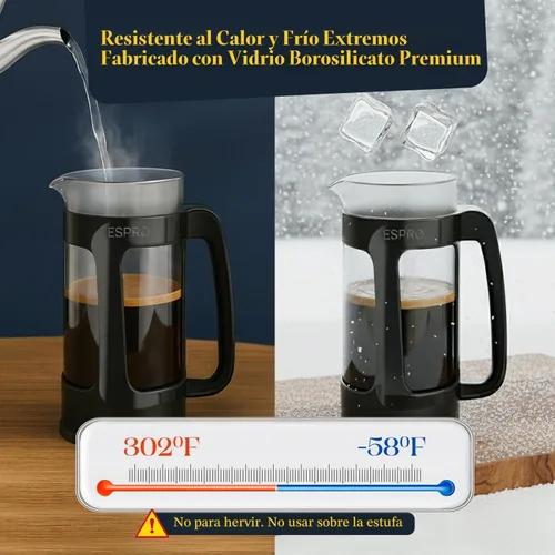 Vista 7 de ESPRO P3 Cafetera de prensa francesa, 17 onzas, negro, prensa de filtro doble micro Grit-Free Coffee Press, Thicker Borosilicate Heat Resistant