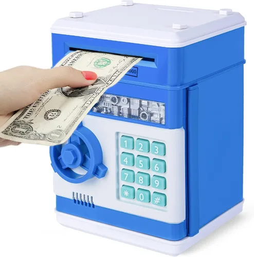Vista 16 de Refasy Alcancía para dinero en efectivo, cajero automático, banco electrónico de monedas para niños de 3 a 12 años, caja de ahorro de dinero, mini