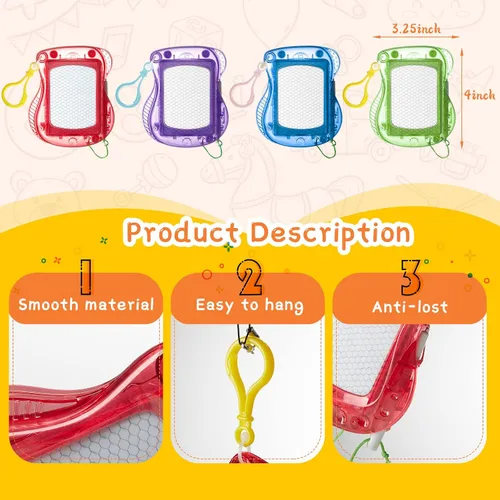 Vista 2 de Paquete de 24 mini tableros magnéticos de dibujo para niños, bloc de escritura borrable, mochila, llavero, tablero de dibujo para regalos de fiesta