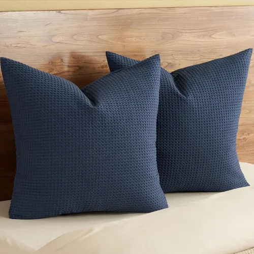 Vista 36 de PHF Funda de almohada 100% algodón con tejido de gofre, 22 x 22 pulgadas, sin relleno, paquete de 2 elegantes fundas de almohada cuadradas