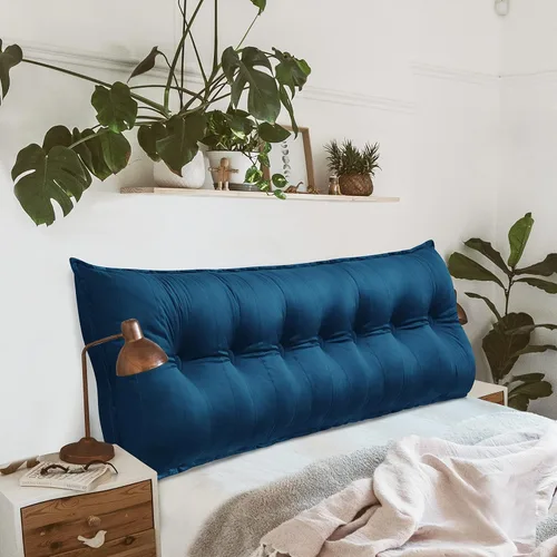 Vista 20 de Johnear Almohada de cabecera negra de felpa para lectura, almohada de apoyo para la espalda, almohada para cama sentada, sofá cama para adultos