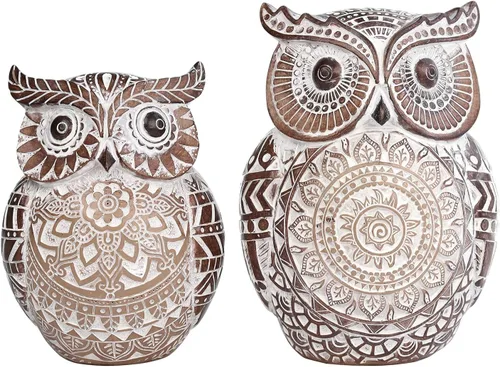 Vista 9 de Pigort Adorable figura de búho para estante o bandeja, bonita figura de búho gordito, decoración bohemia para estante, armario, chimenea, mantel