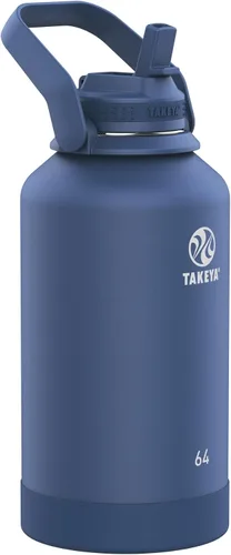 Vista 28 de Takeya Actives - Botella de agua con tapa con popote, duradera y de fácil cuidado, con aislamiento de acero inoxidable, tapa sin BPA con asa