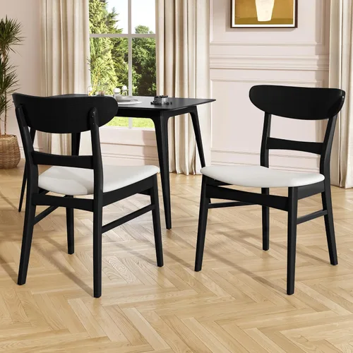 Vista 13 de Dining Chairs Set of 2, Mid Century Modern Dining Chairs with Curved Backrest and Wood Legs, Walnut Finished Frame Upholstered Dining Room Chairs
