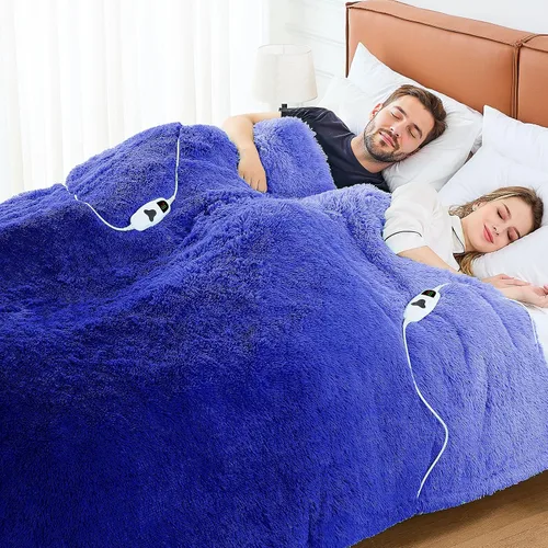 Vista 14 de Cobija eléctrica térmica, de felpa sintética con sherpa suave y gruesa, 10 niveles de calor, 5 configuraciones de tiempo con calentamiento rápido