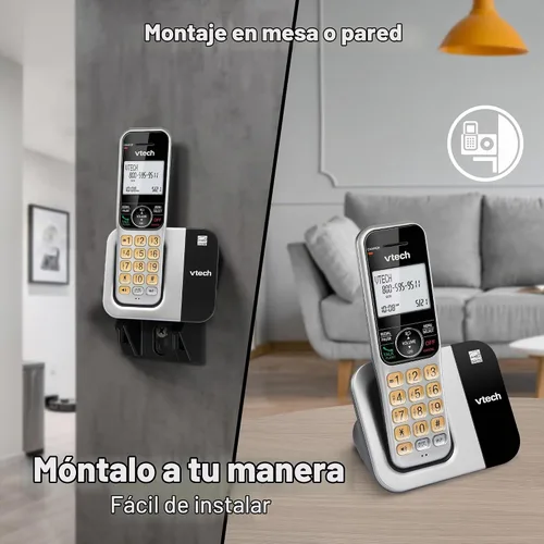 Vista 8 de Sistema de teléfono inalámbrico VTech para el hogar con bloqueo de llamadas, pantalla grande y botones, pantalla retroiluminada, altavoz