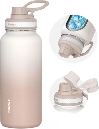 Vista 10 de TOURIT Botella de agua aislada de 24 onzas, botellas de agua de acero inoxidable con asa, botella de agua deportiva al vacío de doble pared, sin