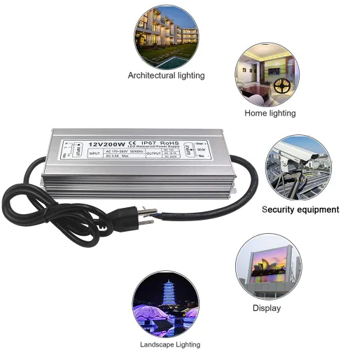 Vista 6 de Fuente de alimentación LED 200W High-powerTransformer impermeable IP67 12V DC adaptador de controlador para uso al aire libre