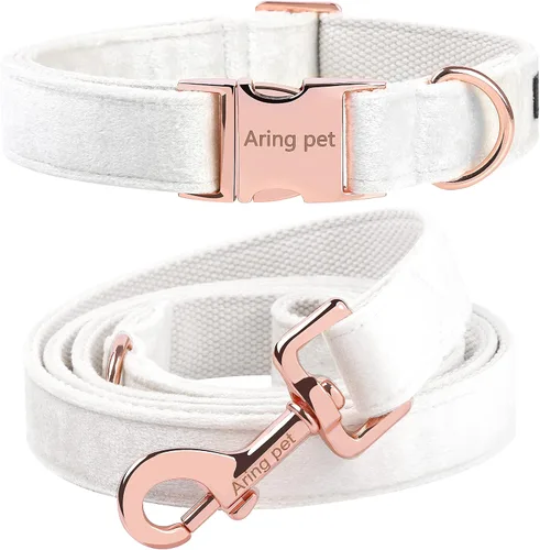 Vista 9 de ARING PET Collar y correa para perro, juego de collar y correa de terciopelo para perro, suave y cómodo, collares ajustables para perros