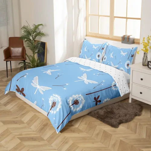 Vista 2 de Erosebridal Regalos de libélula para mujeres, funda de edredón de diente de león, mariposa y libélulas, juego de ropa de cama para mujeres y niñas