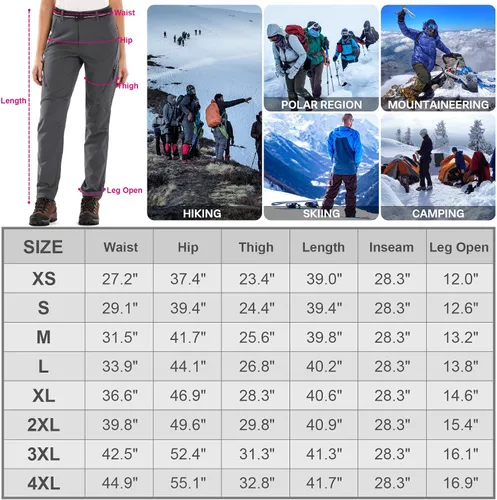 Vista 7 de Womens Snow Pants Winter Fleece Lined Waterproof Soft Shell Insulated Outdoor Camping Travel ski Pants